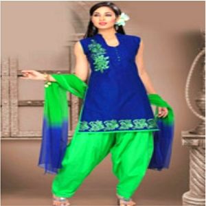 Just In: New/NWT Blue Green Cotton Jacquard Ready-made Salwar Kameez.